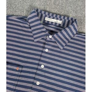 Criquet Polo Shirt Mens XL Blue Striped Performance Pima Cotton Blend Pocket